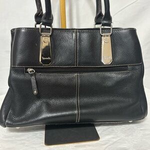 Tignanello Black Pebbled Leather Shoulder Tote with Silver Accents